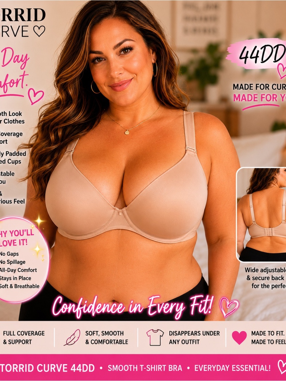 torrid Smooth T-Shirt Bra in Nude/Tan - 44DD